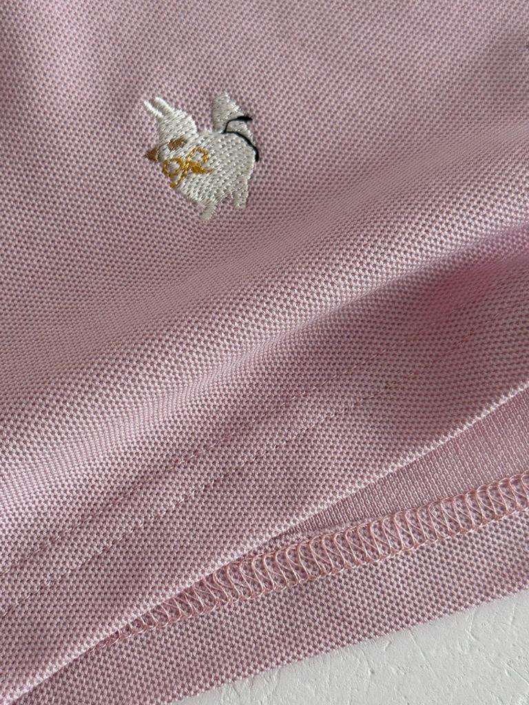 2026 Summer Girls Baby Pink Embroidered Puppy Polo Shirt & Skirt Set