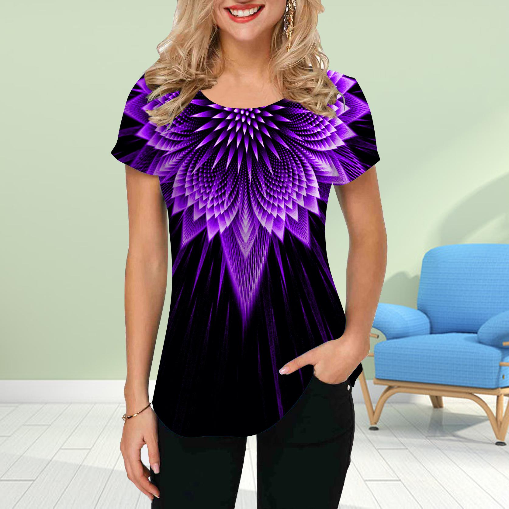 

Модная женская футболка с принтом в виде цветка ледяного столба, забавная повседневная футболка с круглым вырезом и короткими рукавами, летняя женская футболка XL фиолетовый