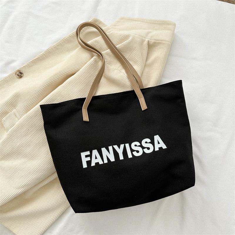 

Холщовая сумка женская на одно плечо большая вместимость с буквенным принтом повседневная сумка-тоут для студентов простая сумка-тоут для прогулок Without pendant