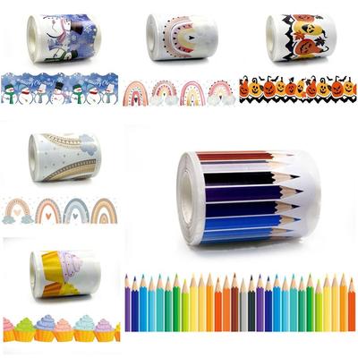 Self Adhesive Chalkboard Board Border Snowman Paper Border Classroom Decors 7cm Rainbow Decorative Stickers Christmas Party