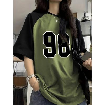 Number 98 Pattern Woman T Shirt Girl Oversize Daily Top Female Creativity Streettshirt Round Neck T-Shirt Casual Clothes