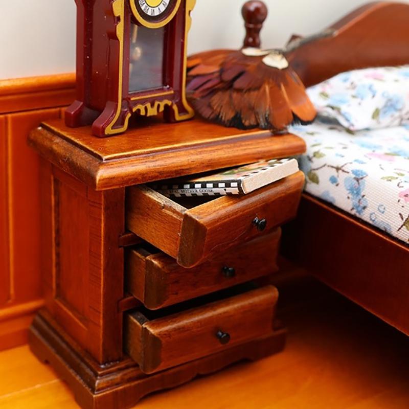 Miniatur Kastanien Nachttisch Kommode Aufbewahrungsschrank 1:12 Puppenhaus DIY Zubehör Möbel Modell Spielzeug