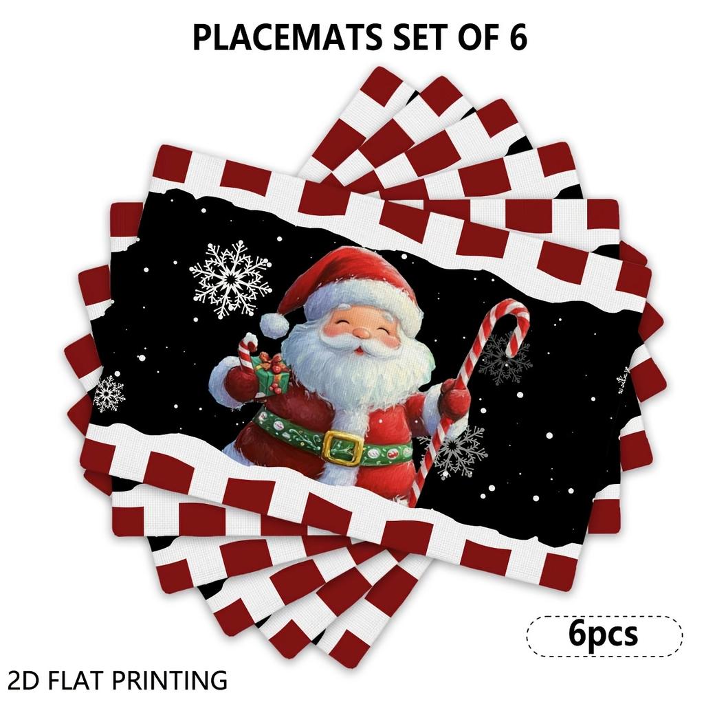 4pcs/6pcs Christmas Placemats for Dining Table, Candy Cane Santa Table Placemats, Suitable for Holiday Decorations, Dining Tables, Scenes, Weddings, B