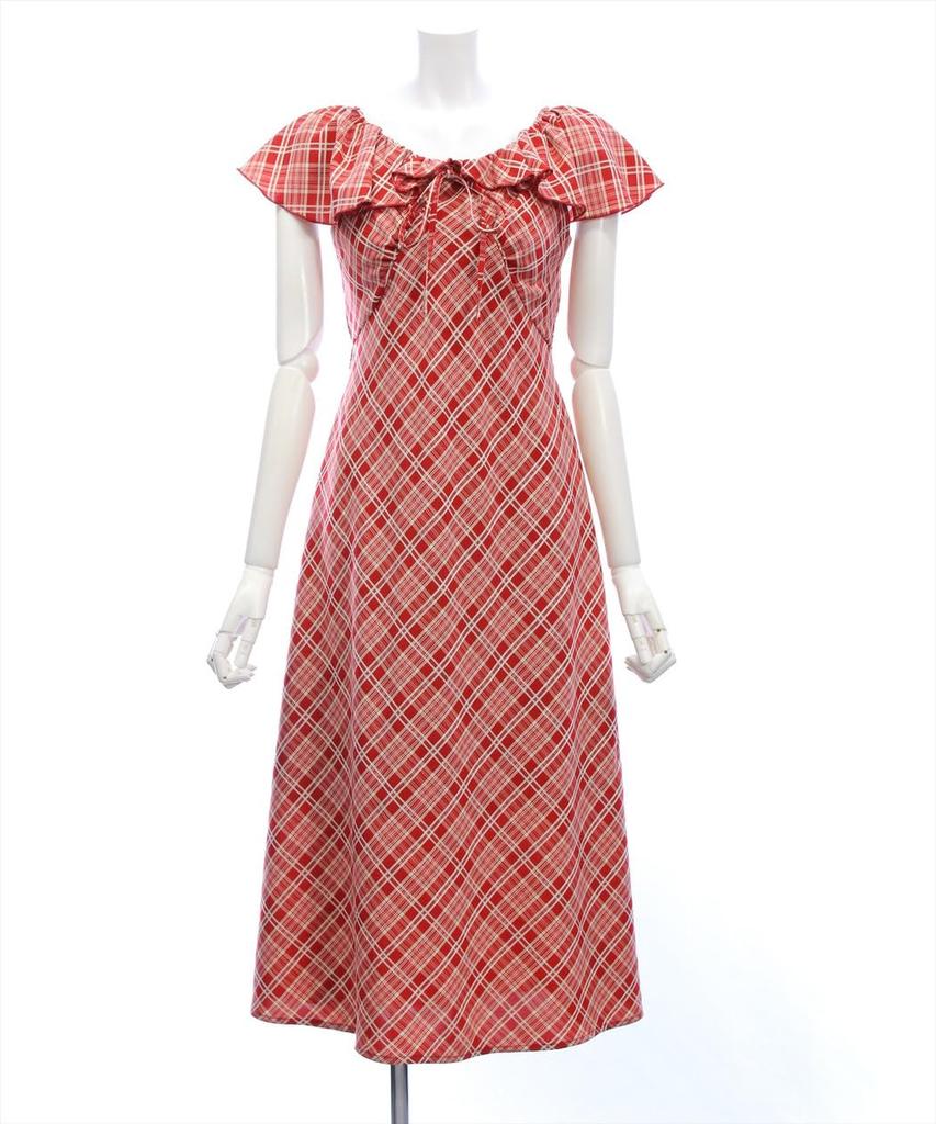 Long Dress for Checkered Short Slimming with Waist Checkered Frill Dress [Clear] Women, Frilled, Pattern, Sleeves, Flared, Effect, Figure-Flattering,