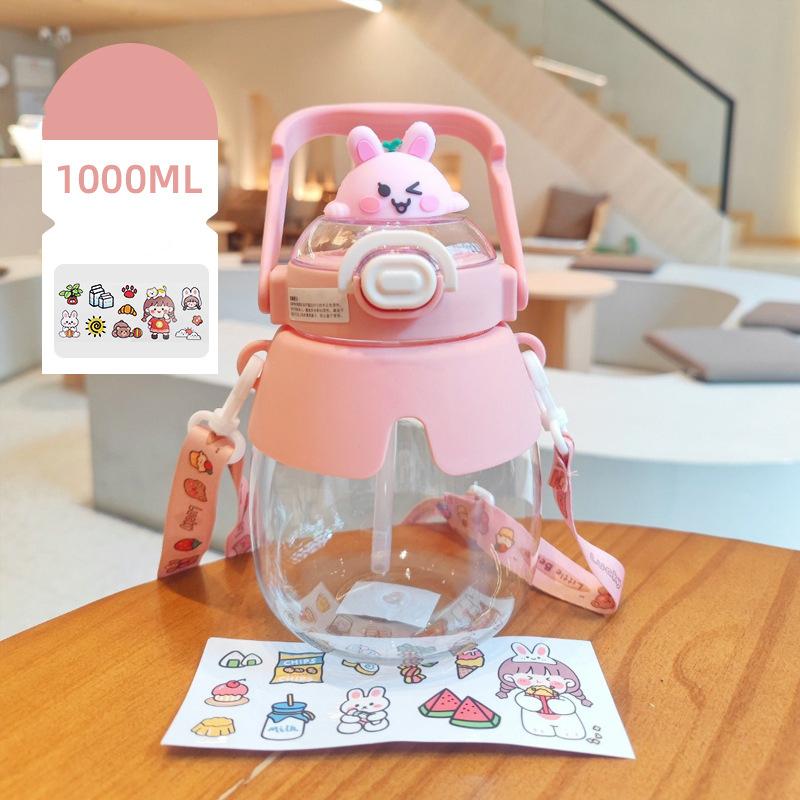 Großvolumiger Becher mit großem Bauch und Strohhalm, Tragbarer Kinder-Wasserbecher mit zwei Trinköffnungen