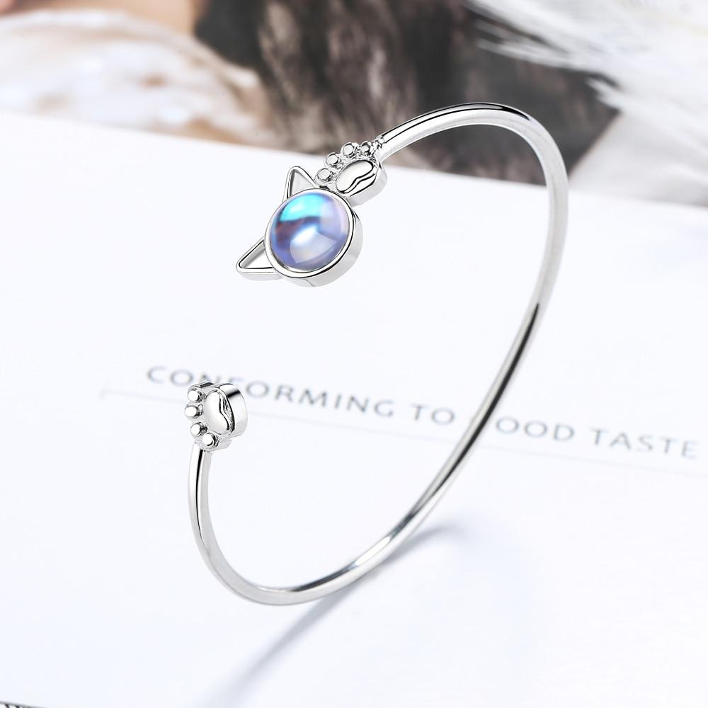 Moonstone Cat Bracelet 925 Sterling Silver Charm Bracelet &Bangle For Women Wedding Jewelry Sl305