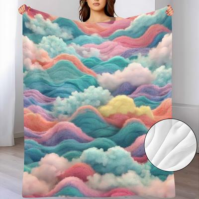 Soft and Comfortable Cloud Pattern Flannel Throw Blanket with Fuzzy Pile, Warm and Cozy for Sofa, Home, Office, Camping, and Travel Use