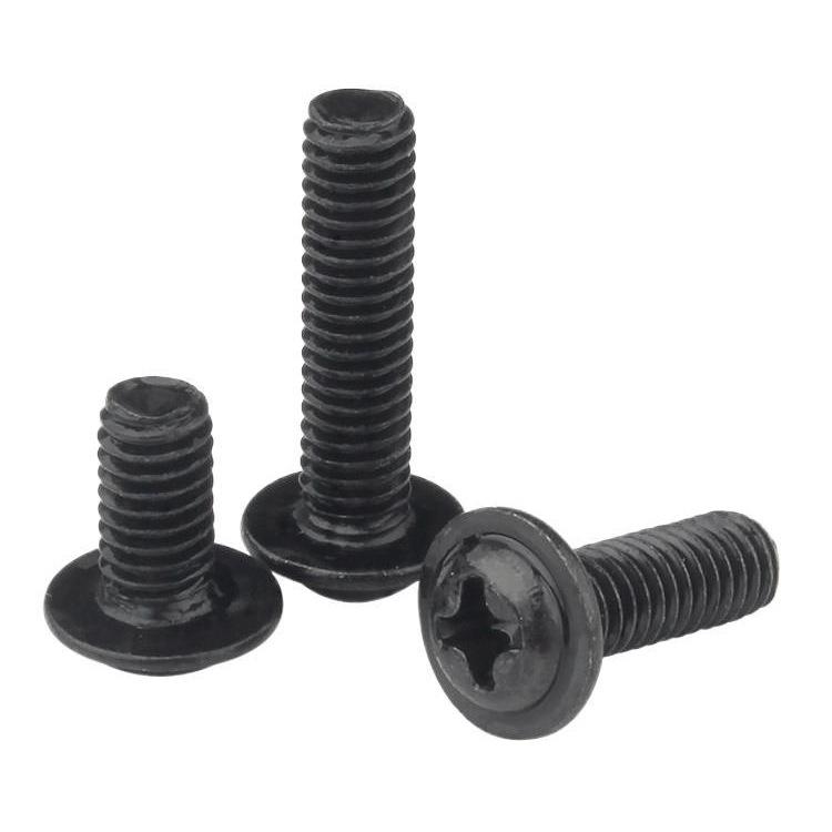 Blackened Iron Cross Pan Head Screw with Washer, Blackened Bolt Machine Screw, M1.4-M6
