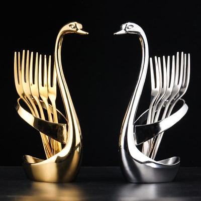 304 Stainless Steel Swan Base Fruit and Dessert Fork with Coffee Spoon Set