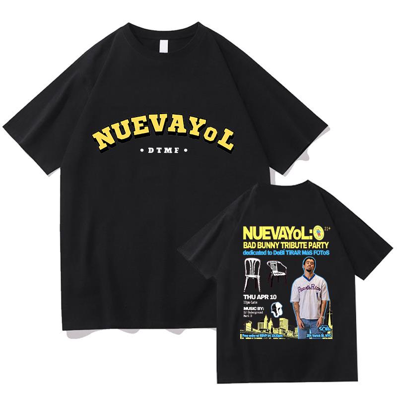 BAD BUNNY NUEVAYoL T-shirt a Manica Corta in Cotone T-shirt da Uomo Estive Larghe Hip Hop Streetwear Unisex Casual da Uomo T-shirt Grafiche