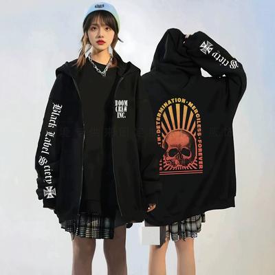 Black Label Society Grafická mikina s kapucí a lebkou Volný střih Streetwear Dospívající