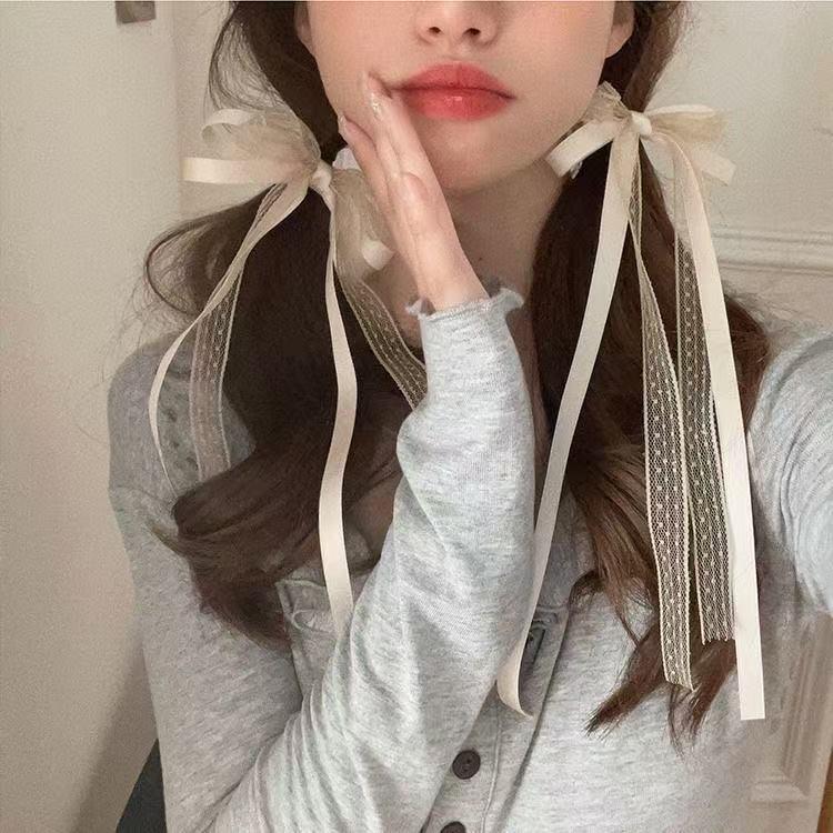 Fermaglio per Capelli con Nappa e Fiocco in Perline e Nastro Francese per Bambine – Doppia Pinza Intrecciata Stile Balletto