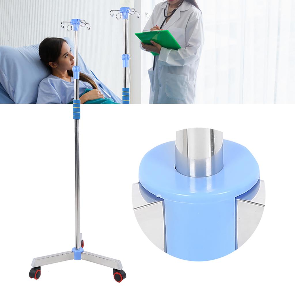 Stainless Steel IV Pole Adjustable IV Drip Stand Infusion Holder with 4 Hooks & Wheels for Home Clinic