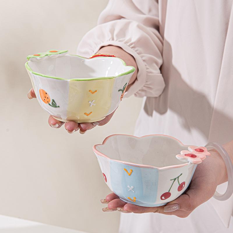 Factory Direct Lelyi Ins Cartoon Cute Girlish Ceramic Bowl High-value Fresh-style Cereal Bowl