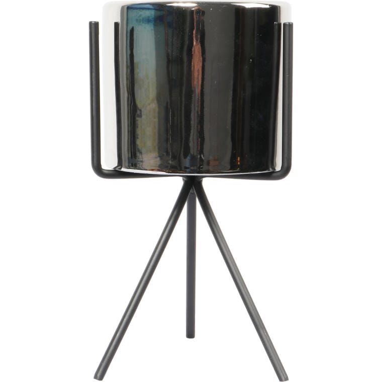 Gold Ceramic Cover on Black Metal Tripod 23 cm