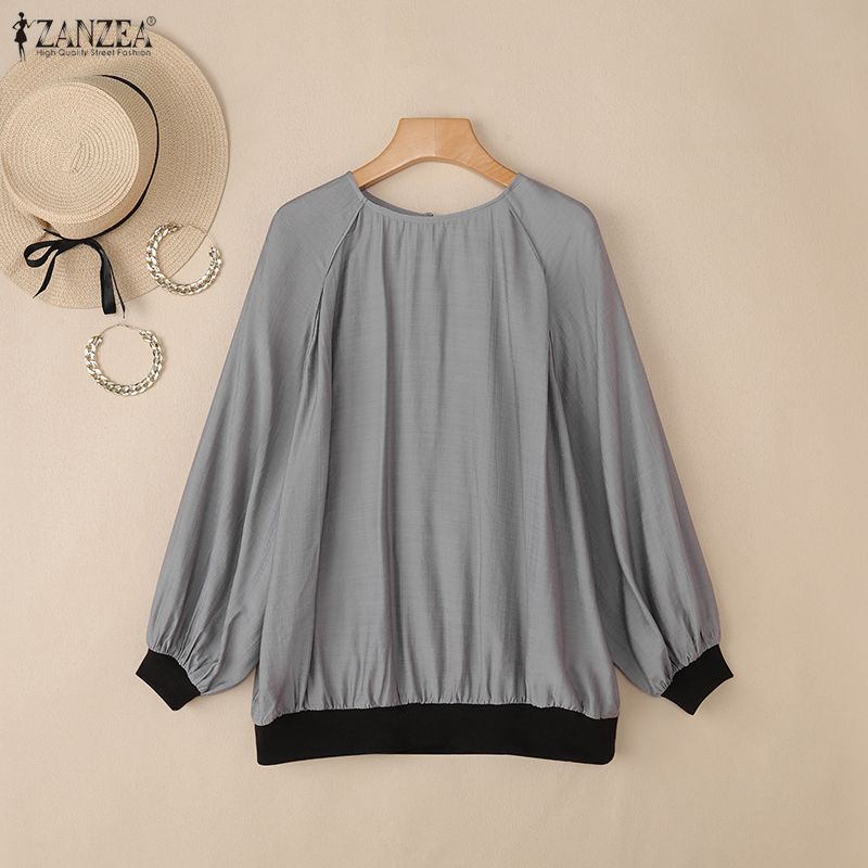 ZANZEA Damen Lässig Rundhals Locker Langarm Überwurf Bluse
