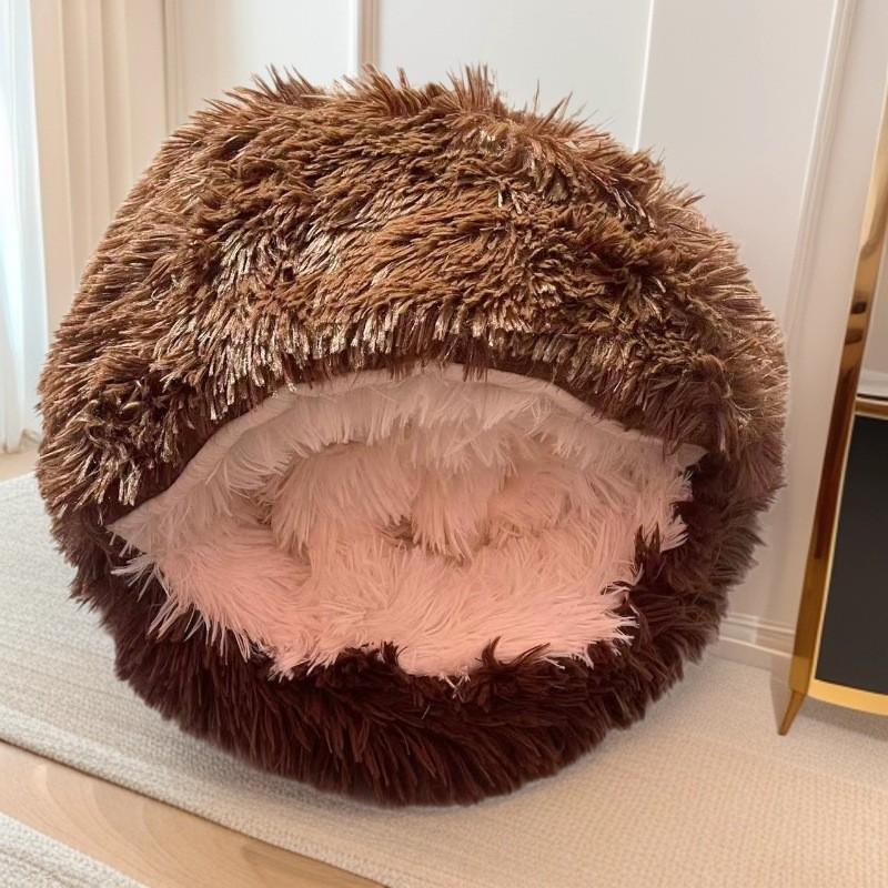 Zimowe Ciepłe Półzamknięte Pluszowe Legowisko dla Kota i Psa