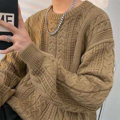 Gebackene Teigzöpfe Gestrickter Rundhals-Freizeitpullover Neues Produkt im Herbst und Winter Einfarbig Locker Herrenoberteil