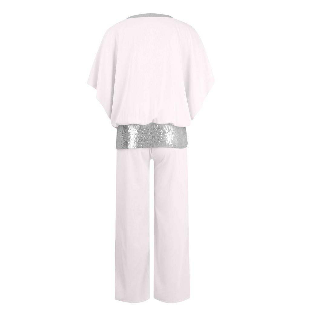 Women’s Two Piece Chiffon Pant Suit with Sequin Trim for Special Occasions Evening Formal Outfits Mother of the Bride