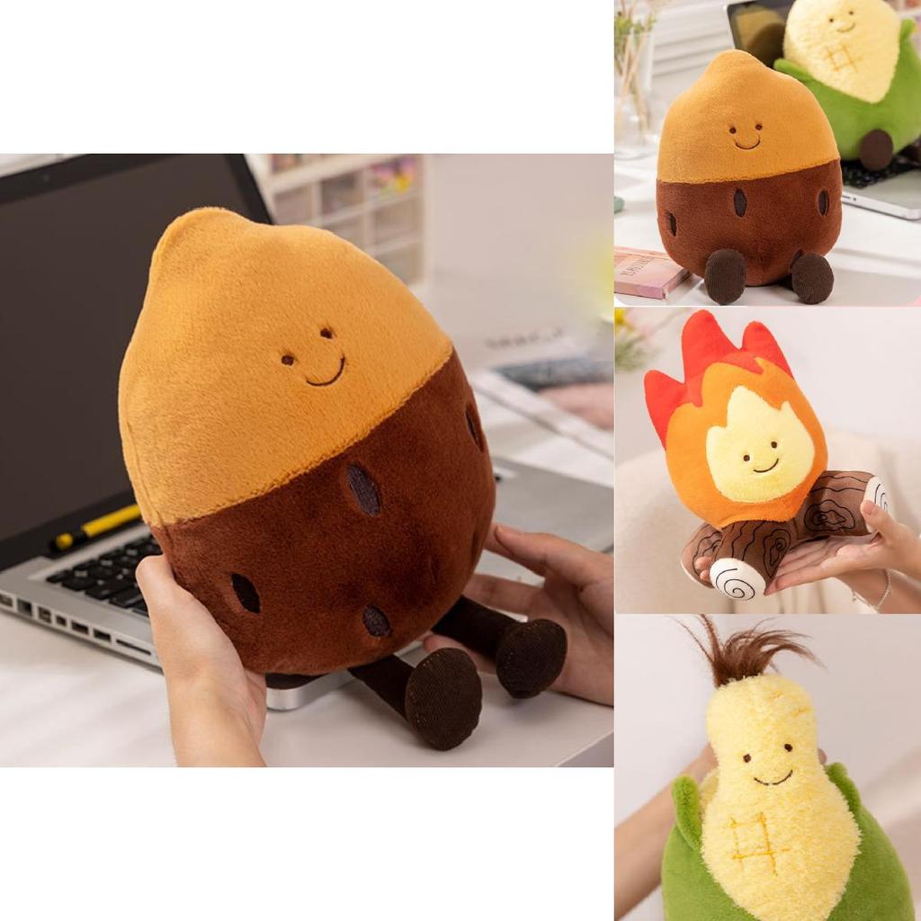 Adorable Plush Campfire With Realistic Flame And Tasty Sweet Potato And Corn Design For Cozy Winter Decor