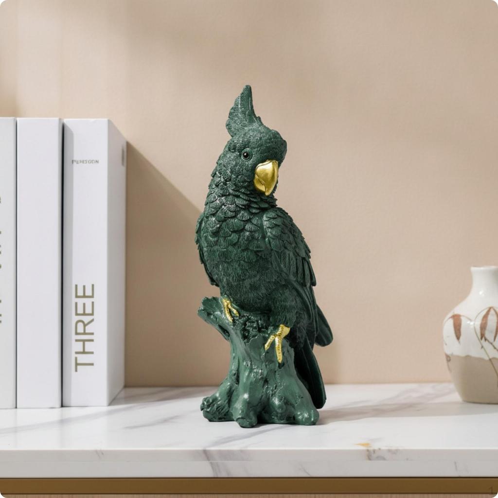 Parrot Figurine FeatherTextured Resin Statue Ornamental Base Decorative Bird Ornament a Style