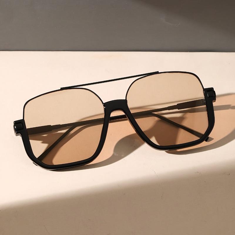 1 pair of women's large frame trendy double beam fashionable decorative glasses suitable for daily use