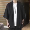 Cămașă pentru bărbați Kimono în stil japonez Costum de samurai de culoare solidă Haine asiatice Cardigan trei sferturi Cămașă pentru bărbați