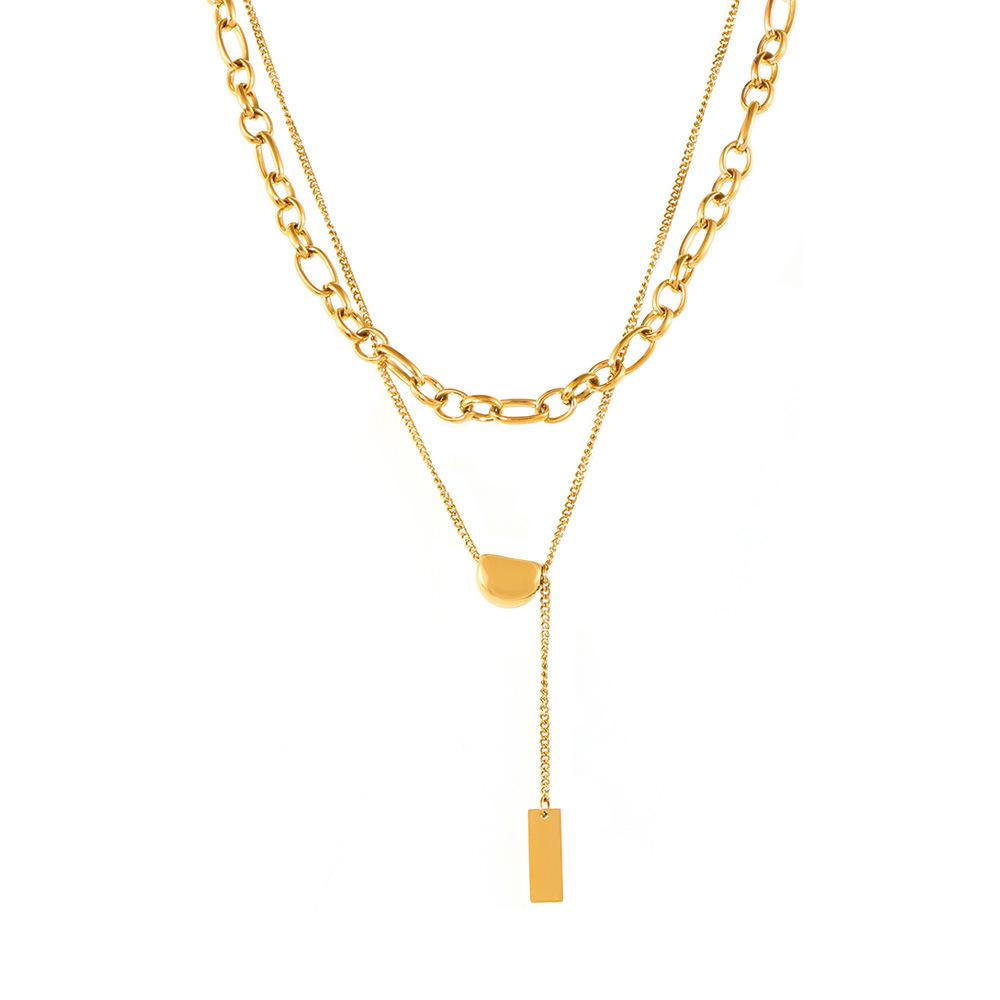 Niche Acacia Bean 18k Gold-Plated Stainless Steel Double Layer Necklace for Women