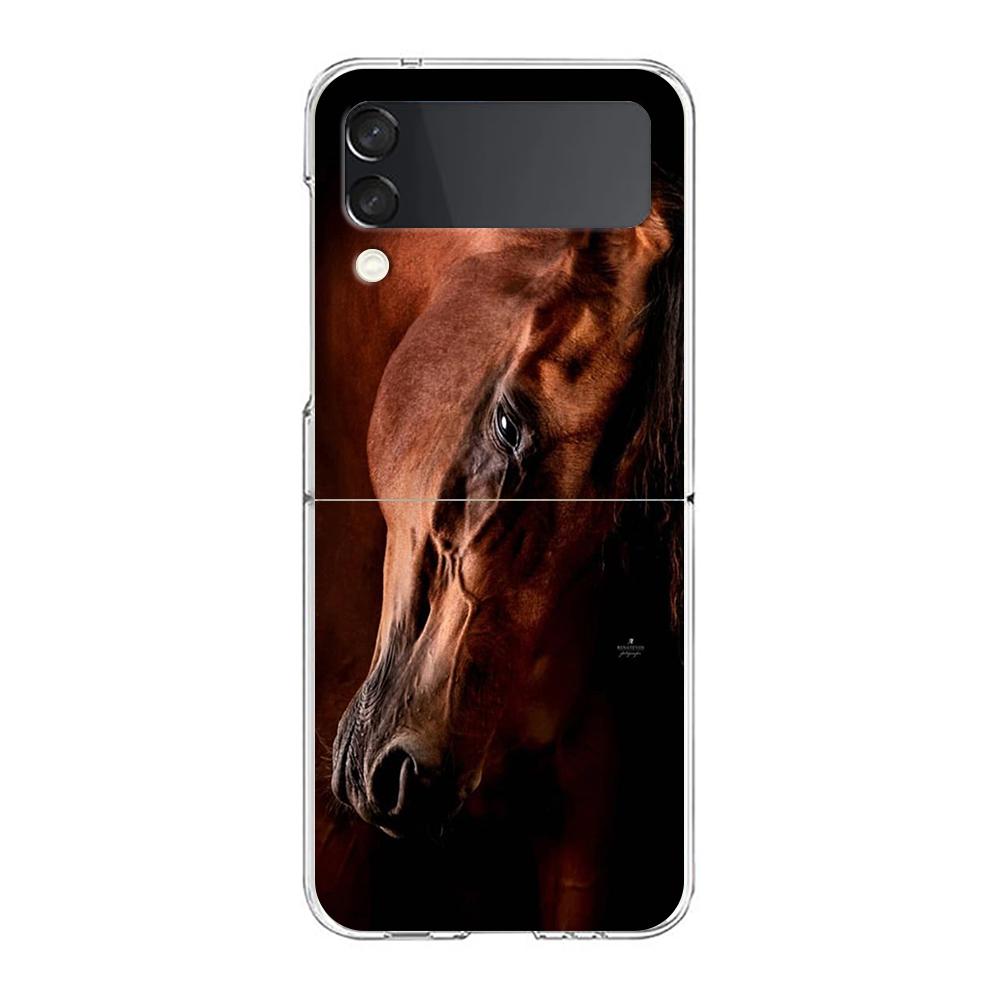 Horse Hard PC Phone Case For Samsung Galaxy Z Flip 5 4 3 Transparent Cover For Galaxy Z Flip 6 Foldable Shockproof Case Capa Bag