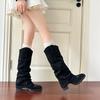 Autumn and Winter New Long Boots Women's Thick Heel Knight Boots Long Trouser Tube Boots Pointed Pile Boots But Knee High Boots