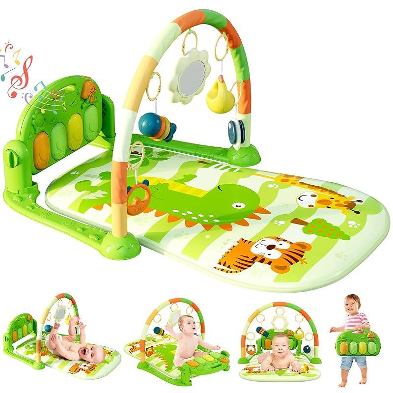 dearlomum Игровой коврик для малышей Детский игровой центр, Забавное пианино, Коврик для активности на животике с 5 сенсорными игрушками для младенцев, Музыка и свет, Подарки для мальчика и девочки