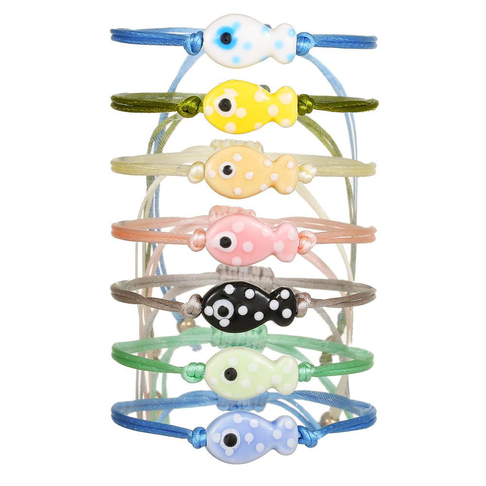 Braccialetti Tessuti a Mano con Pesci Animali in Ceramica per Donne e Uomini con Punti Multicolor Regolabili
