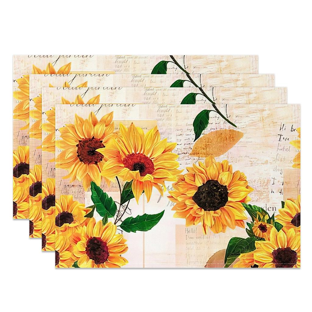 Sonnenblumen-Tischsets Lebhaft Gelb Floral Tischsets Sommer Küchen-Dekor Waschbar Hitzebeständig Perfekt für Esszimmer Cafe Party