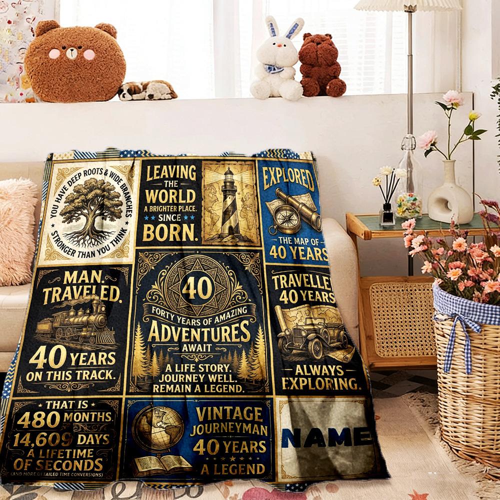 Vintage Journeyman Customize Your Name Home Blanketss 40 Years Of Amazing Adventures Comfortable Soft Lightweight Allseason Multipurpose Blanket For