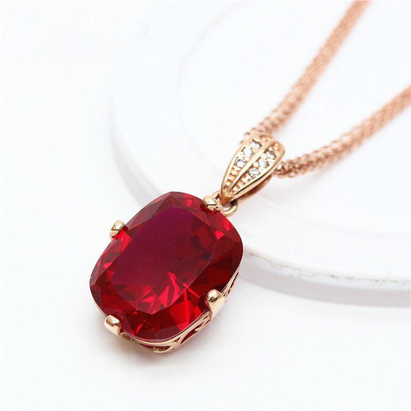 Exquisite Russian Purple Gold Square Ruby Pendant With Rose Gold Plating, Personalized Simple Square Pendant Jewelry For Women