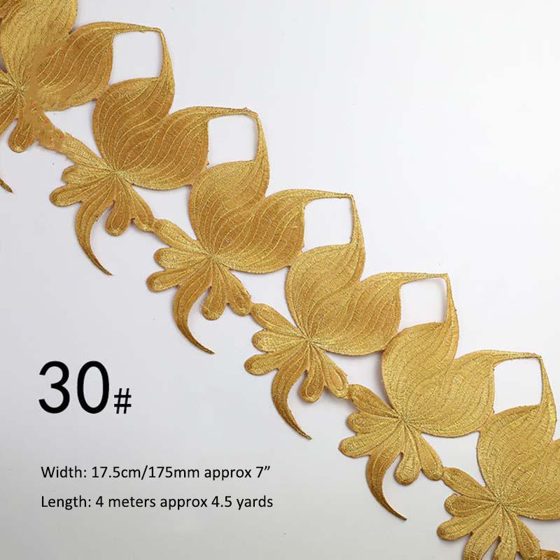 Gold Silver Thread Heavy Embroidery Lace Ribbon Shiny Diy Ethnic Garment Costume Dress Embellished Textile Iron-on Lace Trims