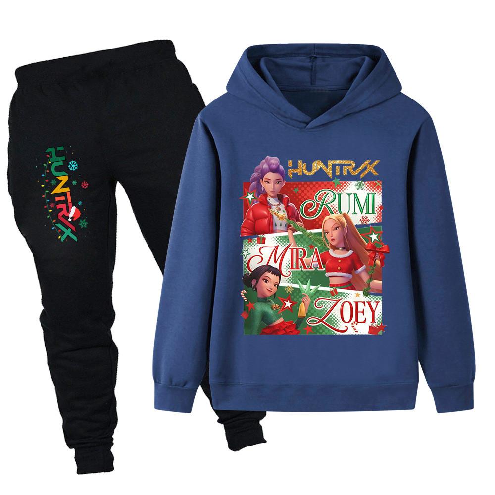PB1264 Kinder Jungen Mädchen Kpop Mira Zoey Rumi Weihnachten Druck Langarm Kapuzenpullover Hose Hosen Kleidung Sets