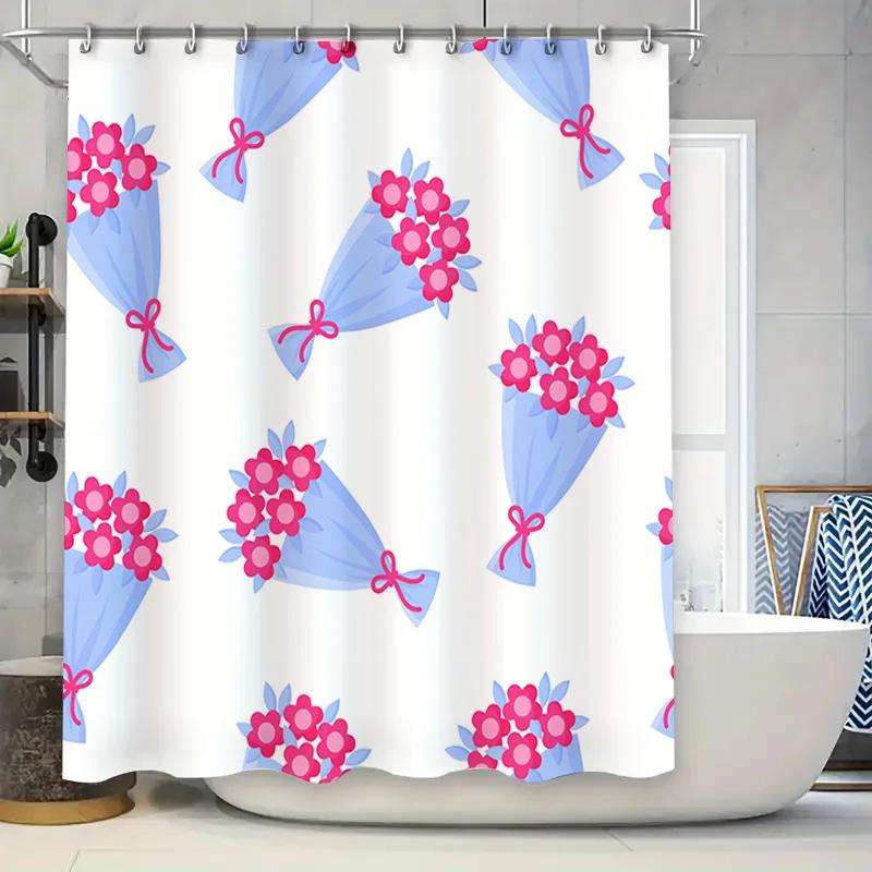 

Tropical Print Shower Curtain Waterproof Bathroom Decor Blue Pink Flowers Home Decoration Polyester Fabric 60X72Inches Package I W60H190(CM)-1 Pcs