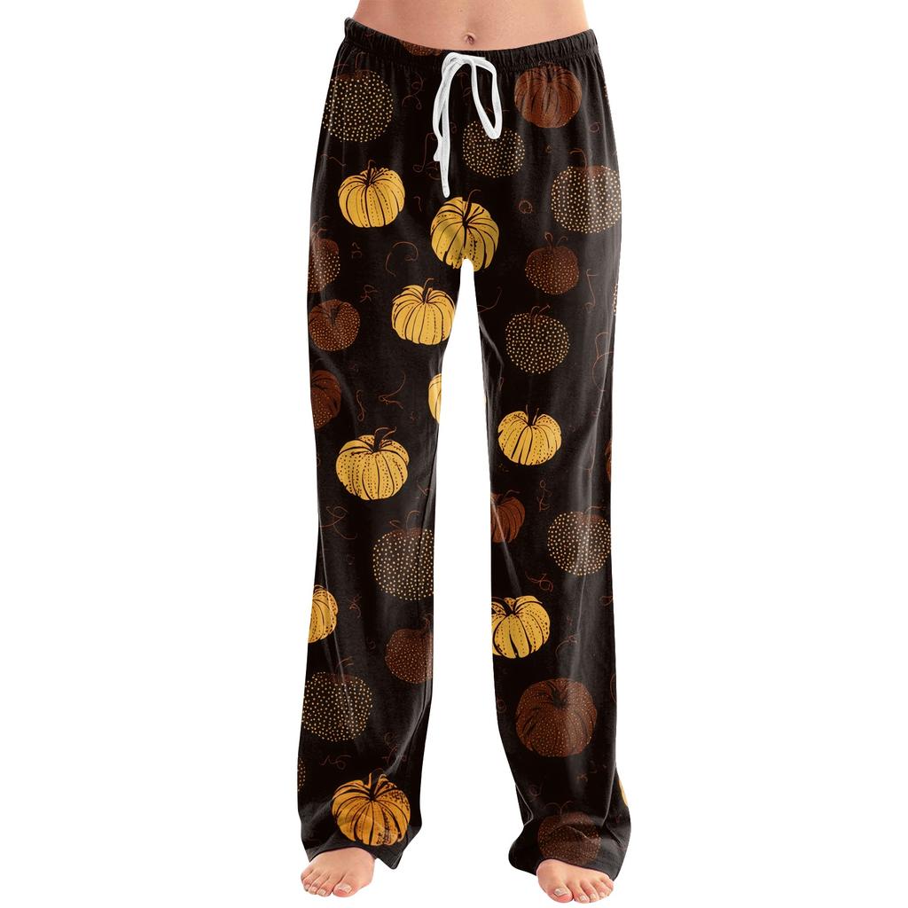 Women's Drawstring Lounge Pants Halloween Print Casual Loose Fit Full Length Elastic Waistband Pajama Bottoms