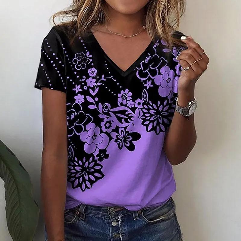 

Женская футболка Летняя мода Топ с коротким рукавом V-образный вырез Повседневная футболка и 3D Клетчатая женская футболка 6XL