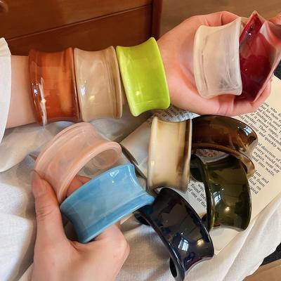 Colorful Smudging Acrylic Simple Geometric Opening Chunky Bangles for Women Wide Cuff Wholesale Female Bracelet
