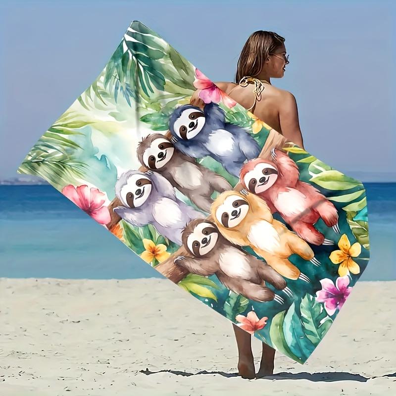 Ka Chen Muxi White Cute Sloth Family Tropical Flower Palm Leaf Beach Towel Quick Dry Microfiber Sand Free Washable