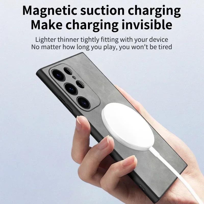 For Samsung Galaxy S25 S23 S24 S22 S21 Plus Ultra For Magsafe Leather Matte Wireless Charging Ring Magnetic ShockProof Cover