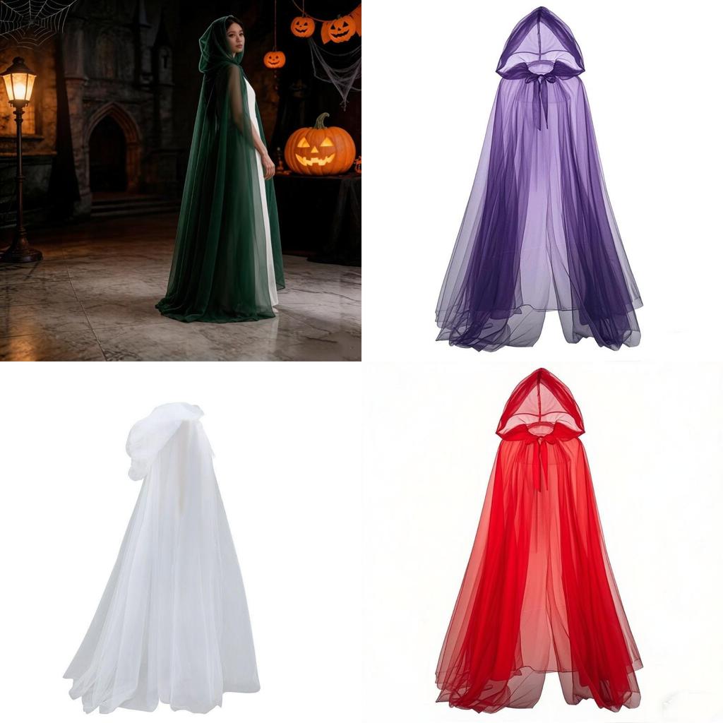 Mantello Lungo in Rete Cosplay di Halloween con Lavorazione a Cucito per Performance Spettrale