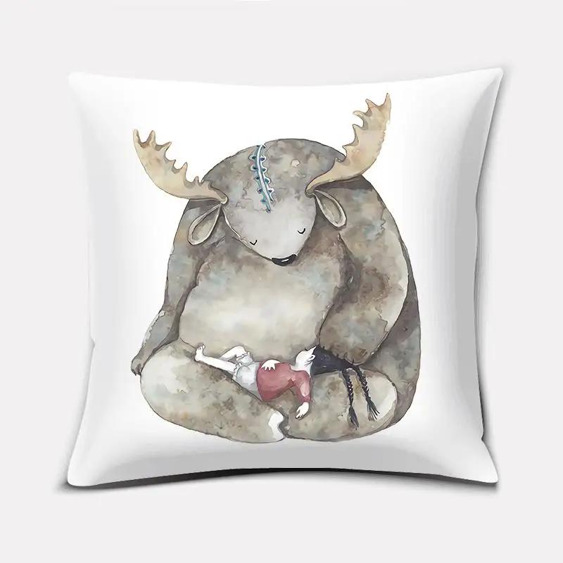 Watercolor Warm Family Series Pillow Gift Home Office Decoration  Bedroom Sofa Car Cushion Cover case