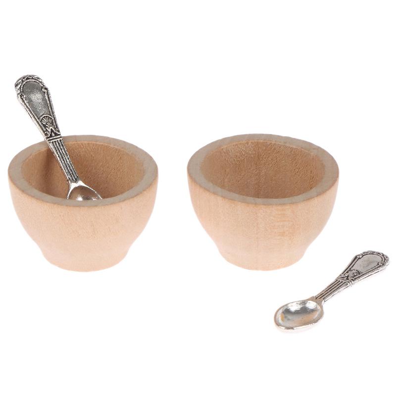 

4Pcs/Set Small Miniature Wooden Bowl Spoon Model Dollhouse Furniture DIY Accessories