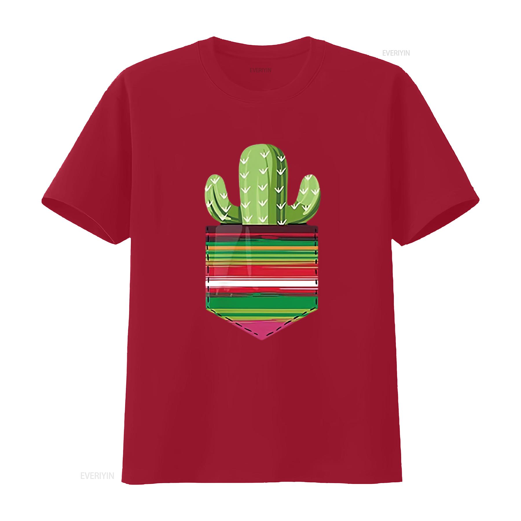 Womens Cute Cactus Blanket Pocket Serape Mexican Party T Shirt vintage Washed Comfortable Breathable graphic Unisex streetwear S