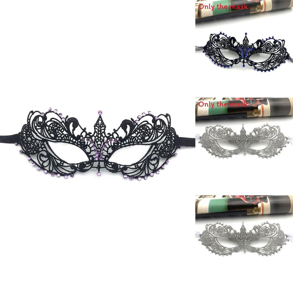 Halloween Lace Mask With Rhinestones For Costume Party And Kids Adults