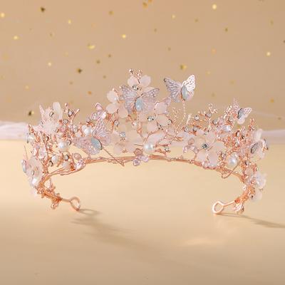 Brautkrone Barock Perle Strasskrone Diadem Schmetterling Haarband Hochzeits-Haarschmuck Prinzessinnenkrone Braut-Tiaras