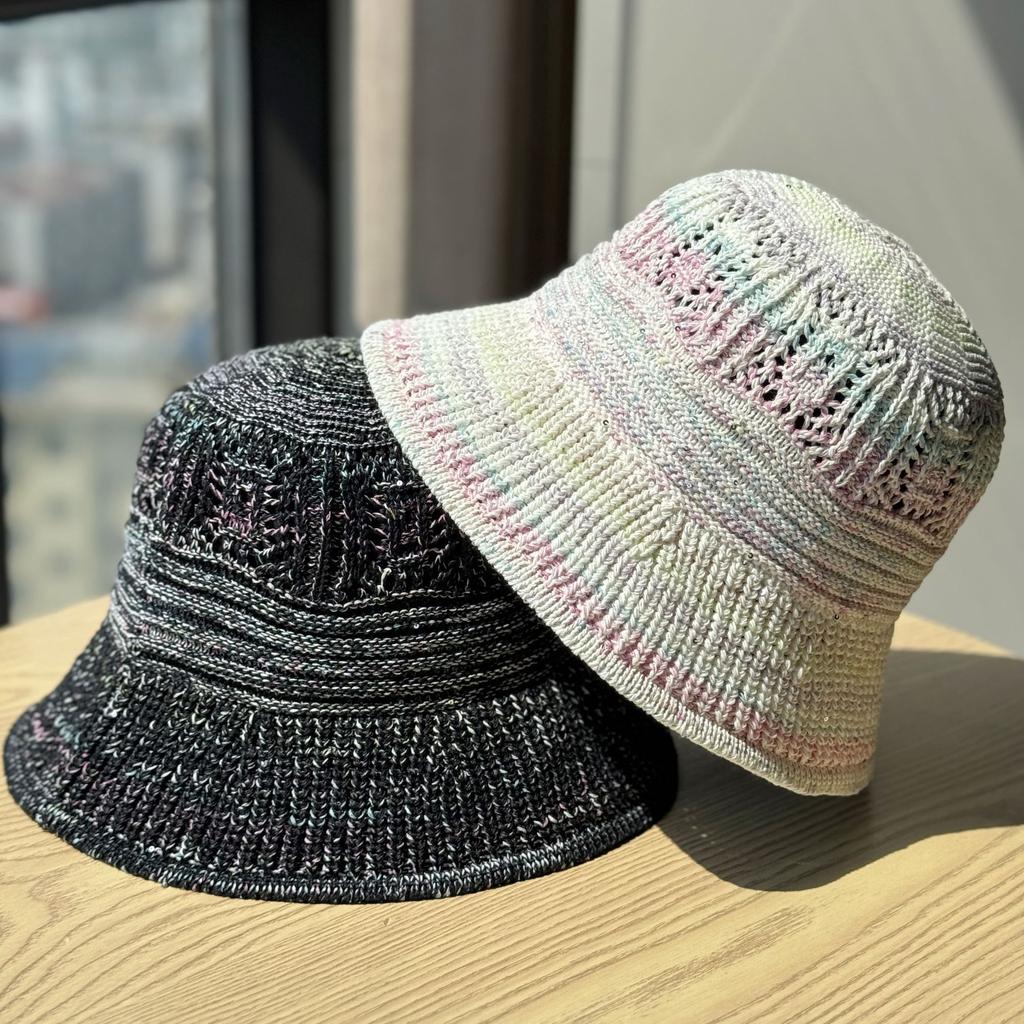 New summer fisherman hat for women, colorful hollowed-out sun hat for seaside vacations, face-flattering small woven bucket hat, foldable